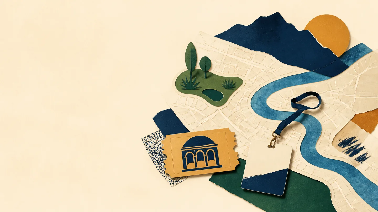 Ilustración editorial de una ruta urbana, parque y recorridos en Monterrey